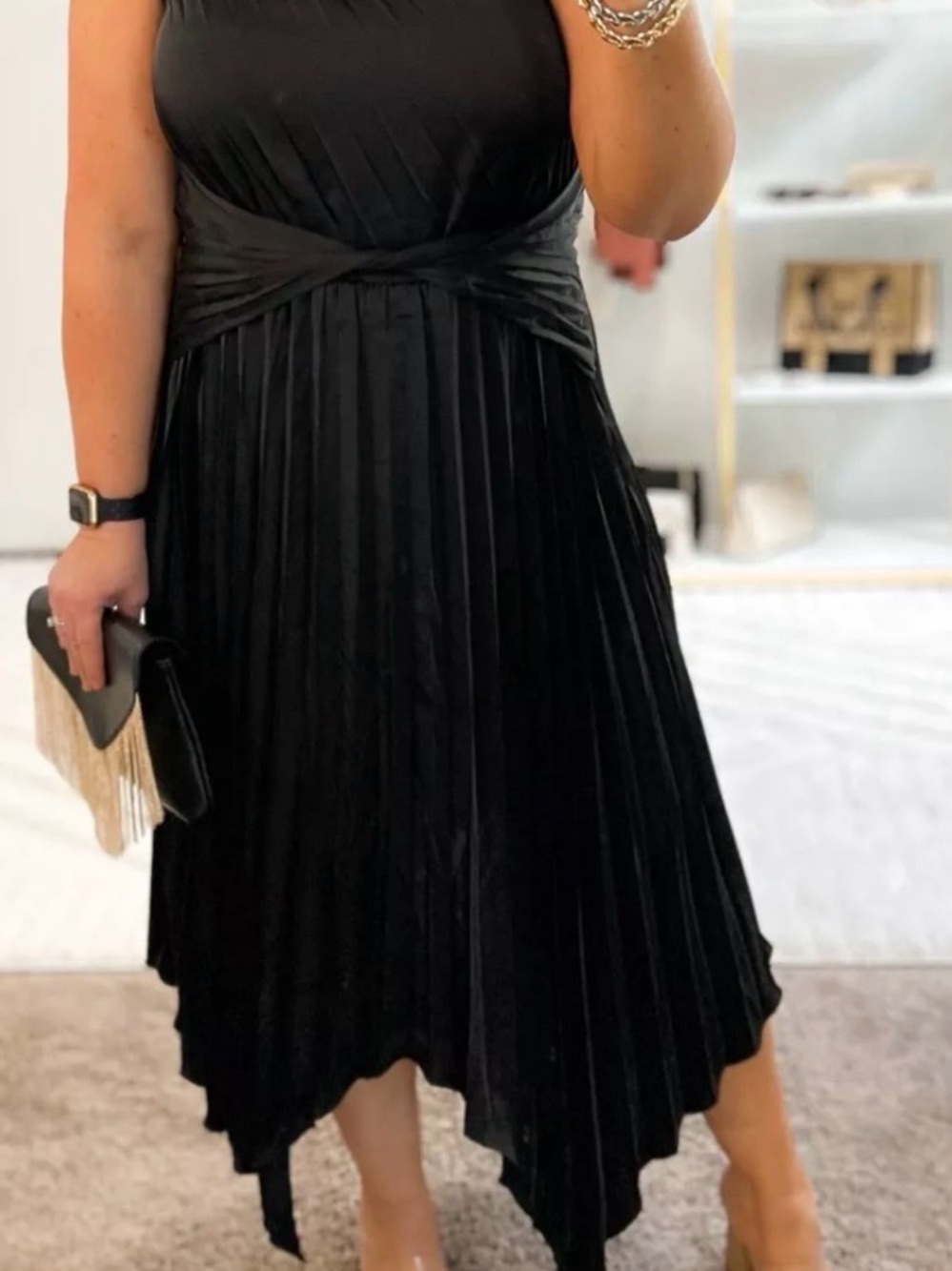Pretty Garden Black Silky Asymmetrical Dress Size S NWT